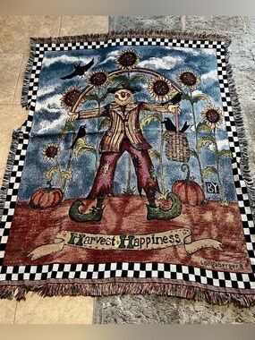 LONGABERGER Harvest Happiness Fall Scarecrow Tapestry Throw Blanket